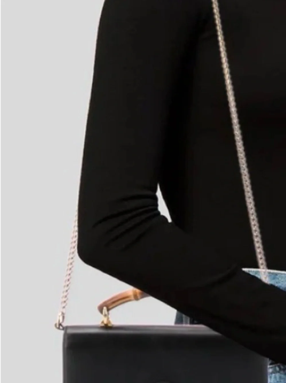 Gucci Black Leather Clutch with Bamboo Top Handle and Gold Chain - Picture 2 of 6